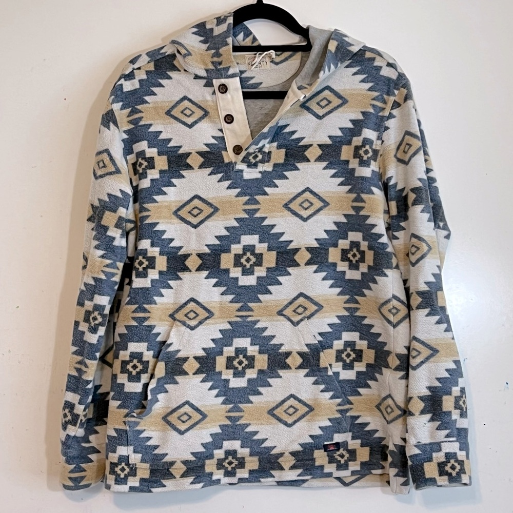 Men's Geometric Pattern Hoodie - Blue and Cream